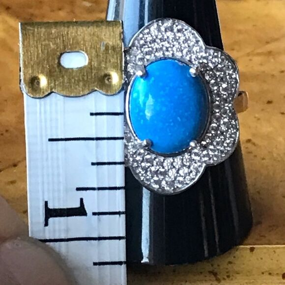 Natural Ceruleite Sterling Silver Flower Ring Size 10 - Picture 5 of 9